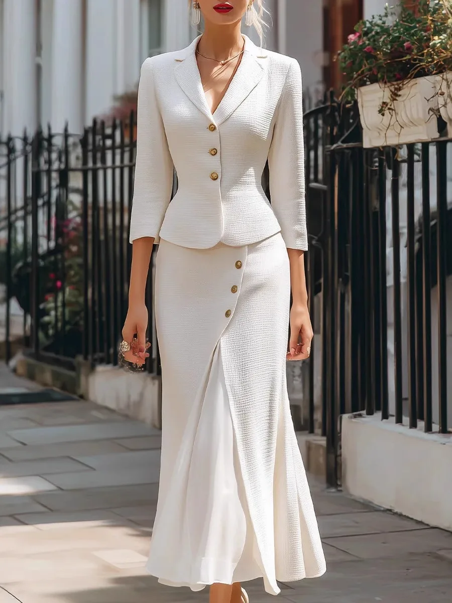 Autumn Winter Pure Color Single Button Small Suit Long Split Half Skirt Set Women Casual Suit High Waist European Style
Autumn Winter Pure Color Single Button Small Suit Long Split Half Skirt Set Women Casual Suit High Waist European Style