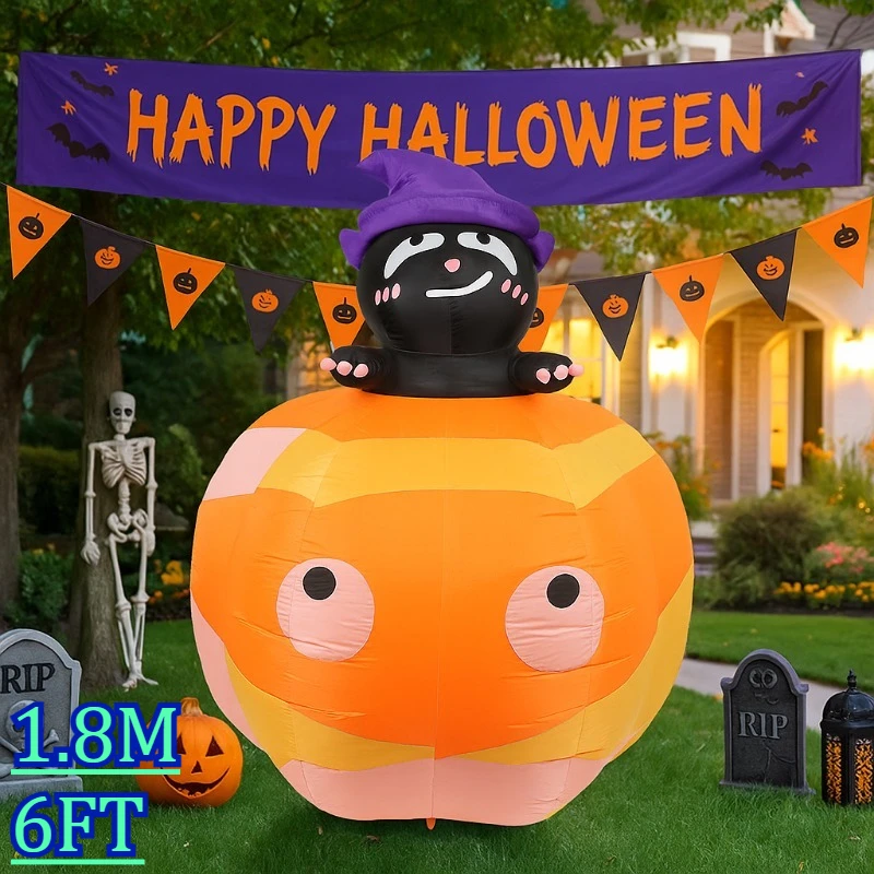 6FT Halloween Inflatable Toys Black Cat Sit on Pumpkin Decorations Outdoor Yard Garden Homes Decor Glowing Toy Inflated Model
6FT Halloween Inflatable Toys Black Cat Sit on Pumpkin Decorations Outdoor Yard Garden Homes Decor Glowing Toy Inflated Model