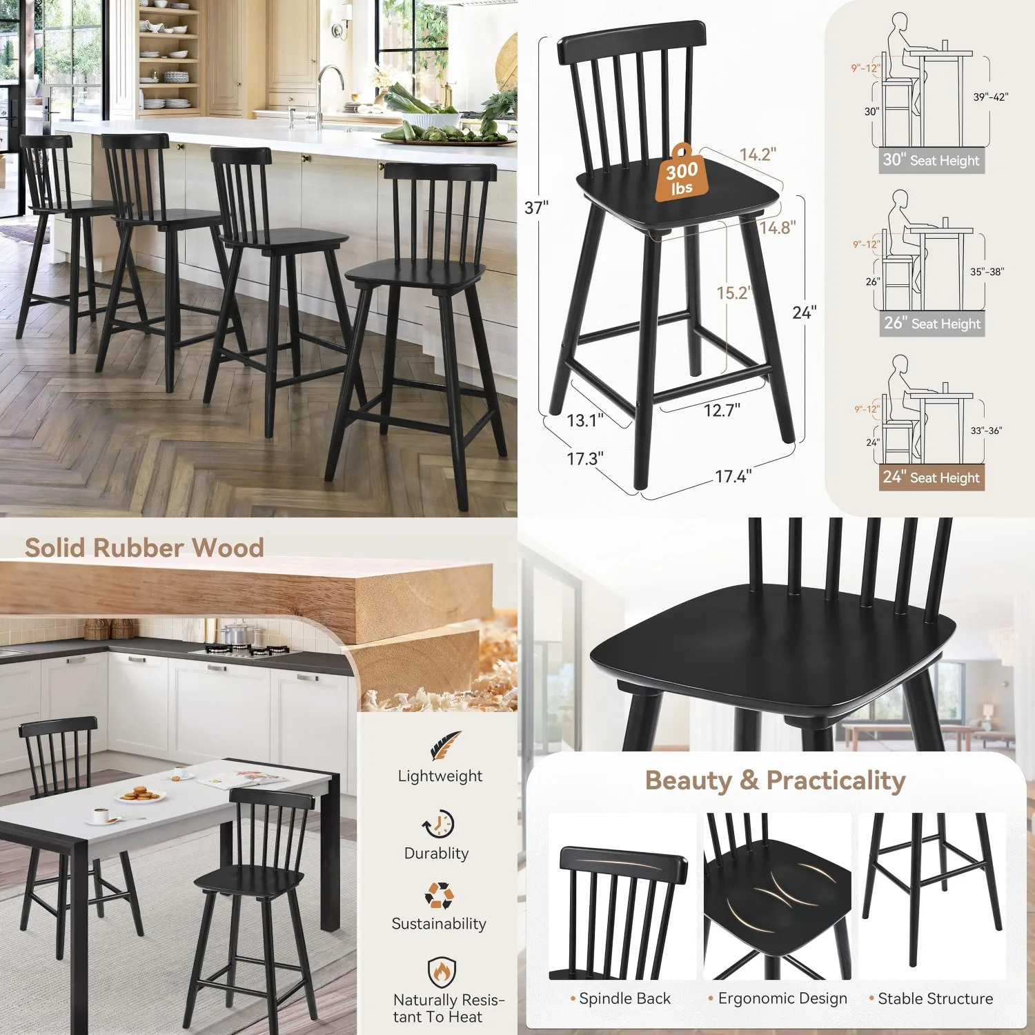 24in Spindle Back Wooden Counter Stool Set 4 Kitchen Island Farmhouse Black Customized
24in Spindle Back Wooden Counter Stool Set 4 Kitchen Island Farmhouse Black Customized