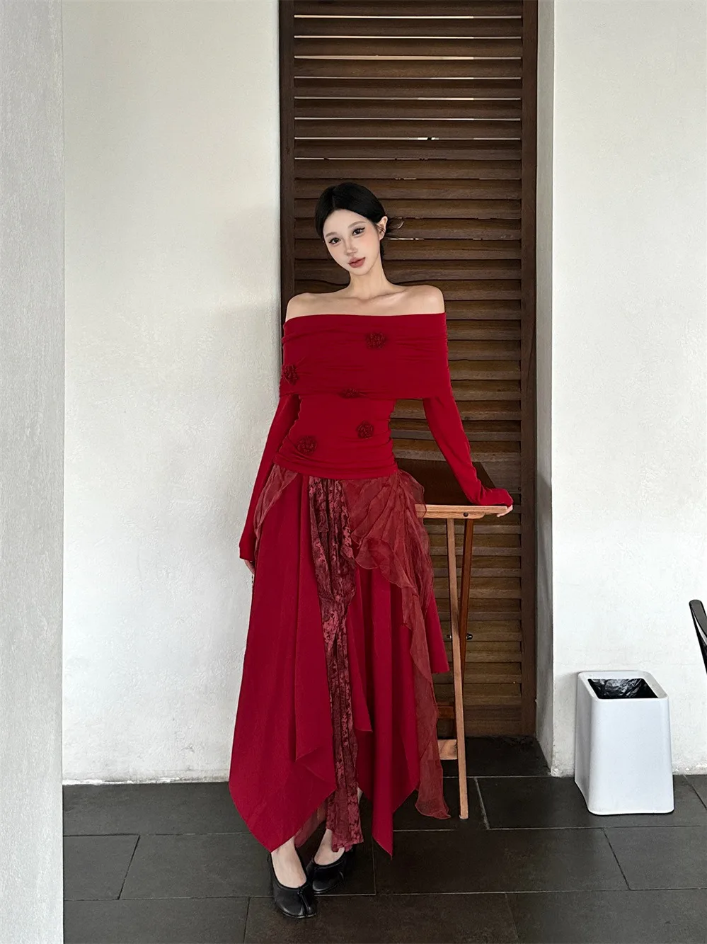 Romantic Fairy Sweet Knitted T-irt One oulder Top New Year Ceremony Dr Red Flower Design Casual Comfortable Women's Tee
Romantic Fairy Sweet Knitted T-irt One oulder Top New Year Ceremony Dr Red Flower Design Casual Comfortable Women's Tee