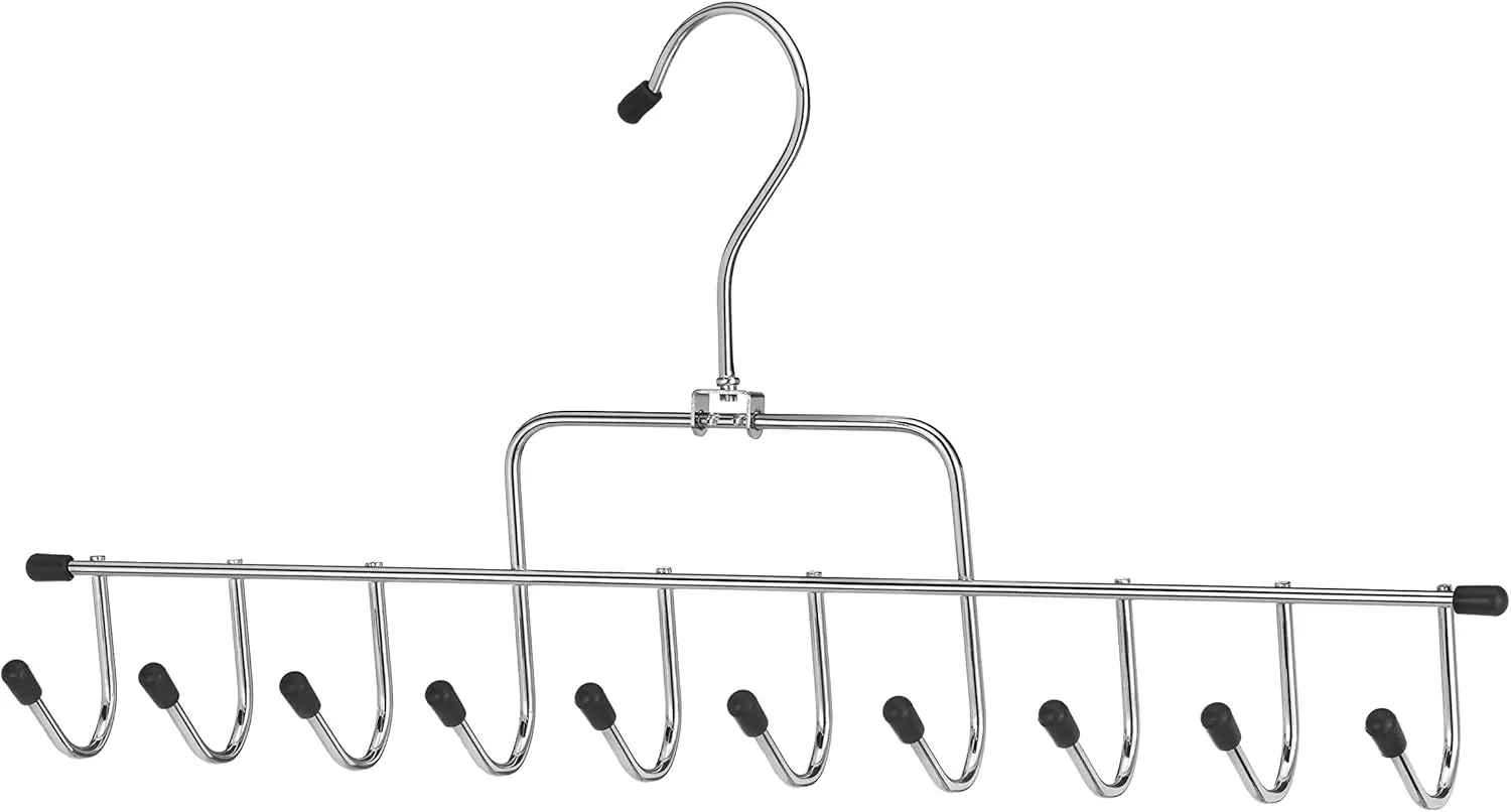 10-Hook Chrome Metal Tie & Belt Hanger, Space-Saving Closet Organizer with 360° Swivel, Black Tips
10-Hook Chrome Metal Tie & Belt Hanger, Space-Saving Closet Organizer with 360° Swivel, Black Tips
