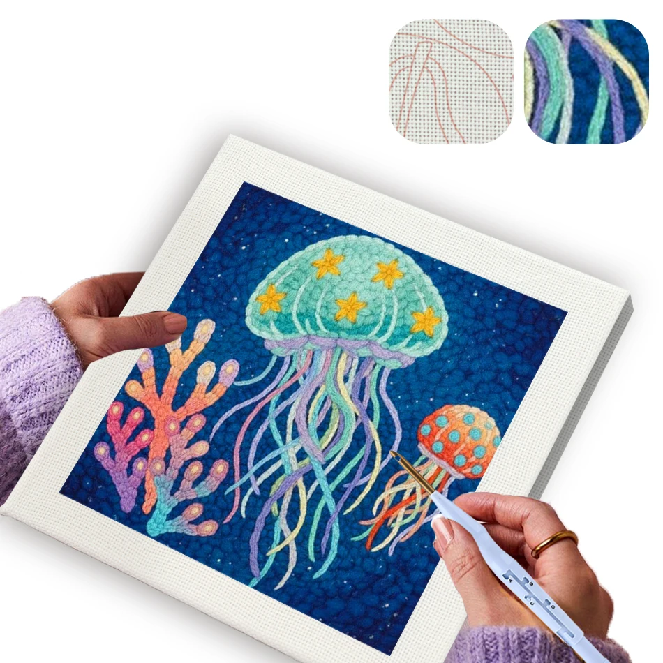 GATYZTORY punch needle embroidery Cartoon abstract jellyfish 25x25cm wooden embroidery hoops Folk Art Dopamine Decor Yarn crafts
GATYZTORY punch needle embroidery Cartoon abstract jellyfish 25x25cm wooden embroidery hoops Folk Art Dopamine Decor Yarn crafts