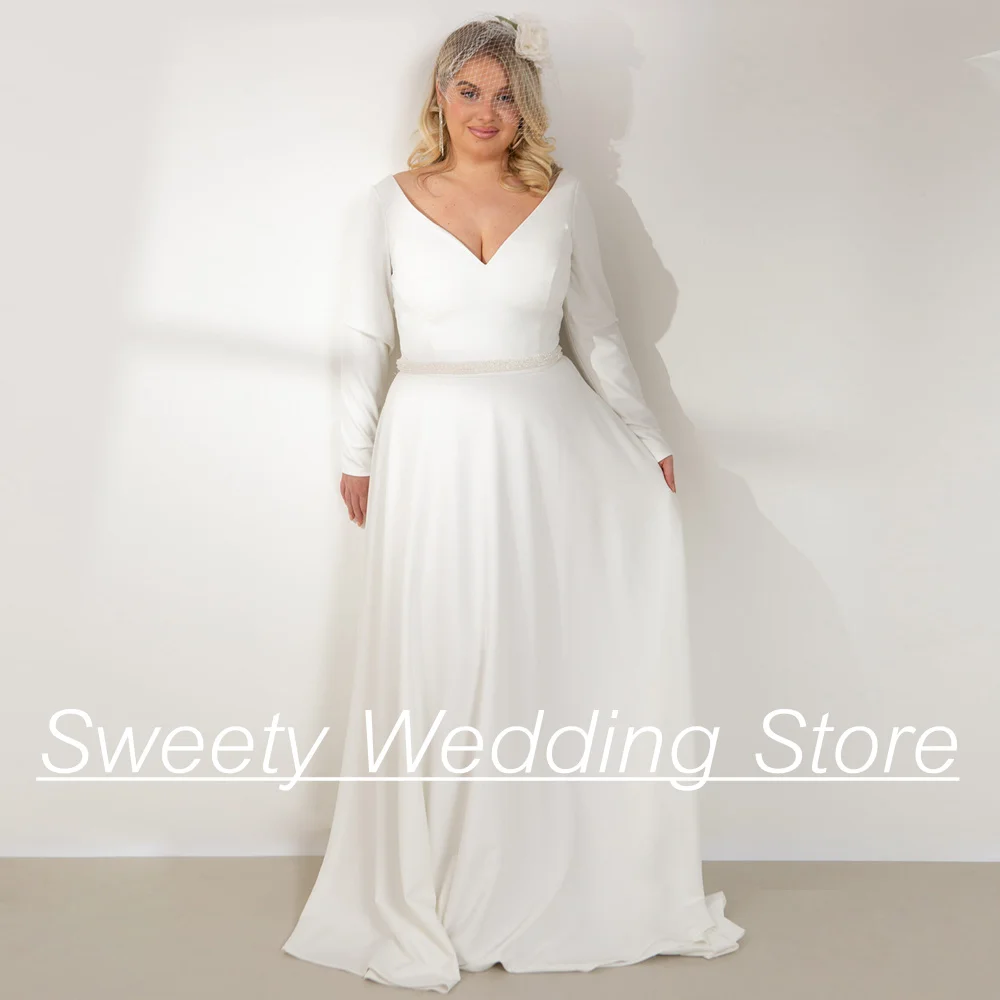 Jiayigong Simple Wedding Dress Plus Size Sexy V Neck Long Sleeves Beading Belt Sweep Train A Line Jersey Stretch Bridal Gowns
Jiayigong Simple Wedding Dress Plus Size Sexy V Neck Long Sleeves Beading Belt Sweep Train A Line Jersey Stretch Bridal Gowns