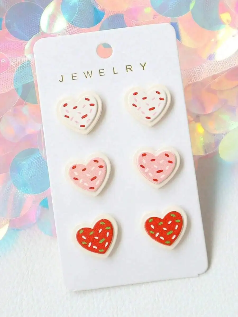 3 Pairs Heart Shaped Cookie Stud Earrings Set Faux Polymer Clay Cute Romantic Jewelry For Women
3 Pairs Heart Shaped Cookie Stud Earrings Set Faux Polymer Clay Cute Romantic Jewelry For Women