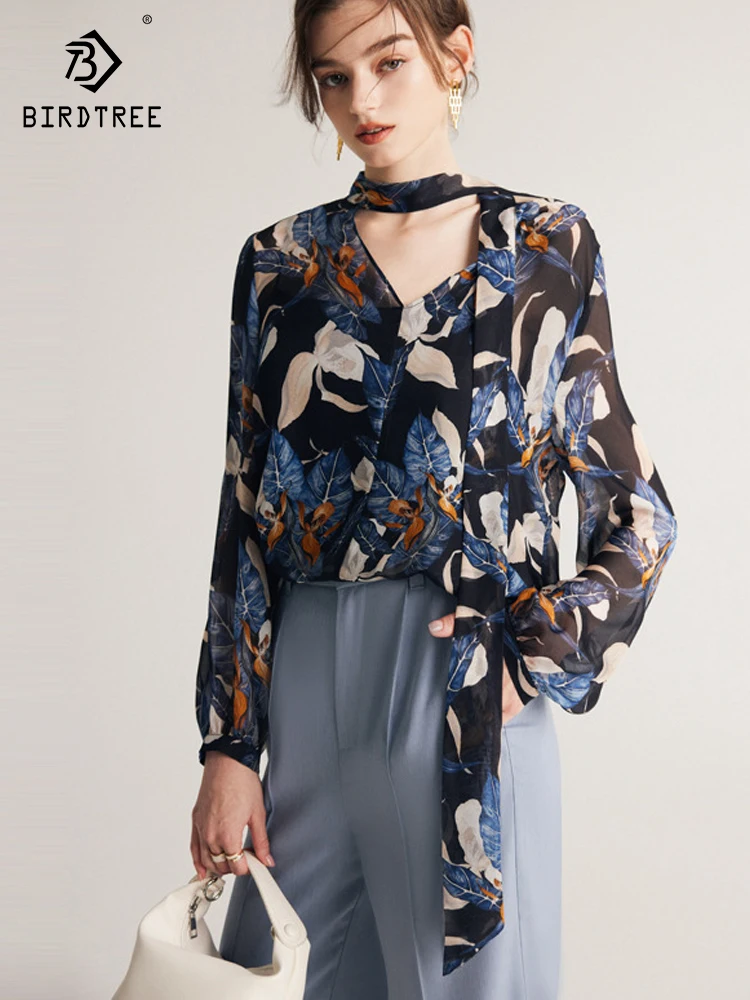 Birdtree Women Printed Blouses 40%Silk 60%Viscose Bow Tie Long Sleeves Transparent Shirts 2023 Spring Autumn Tops T36773QC
Birdtree Women Printed Blouses 40%Silk 60%Viscose Bow Tie Long Sleeves Transparent Shirts 2023 Spring Autumn Tops T36773QC
