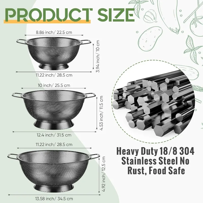 3 Pcs Stainless Steel Colander Set Colander Bowl and Sieves 1/3/5 Quart Metal Mesh Strainer Net Basket with Handles Food
3 Pcs Stainless Steel Colander Set Colander Bowl and Sieves 1/3/5 Quart Metal Mesh Strainer Net Basket with Handles Food