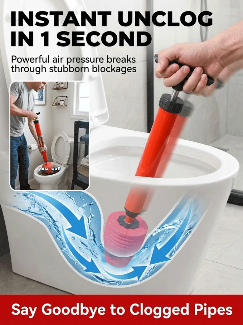High Pressure Air Drain Blaster Toilet Plunger Integrated Dredge Tool For Kitchen Sewer Pipe Sink Drain Clog Remover Unclogger
High Pressure Air Drain Blaster Toilet Plunger Integrated Dredge Tool For Kitchen Sewer Pipe Sink Drain Clog Remover Unclogger