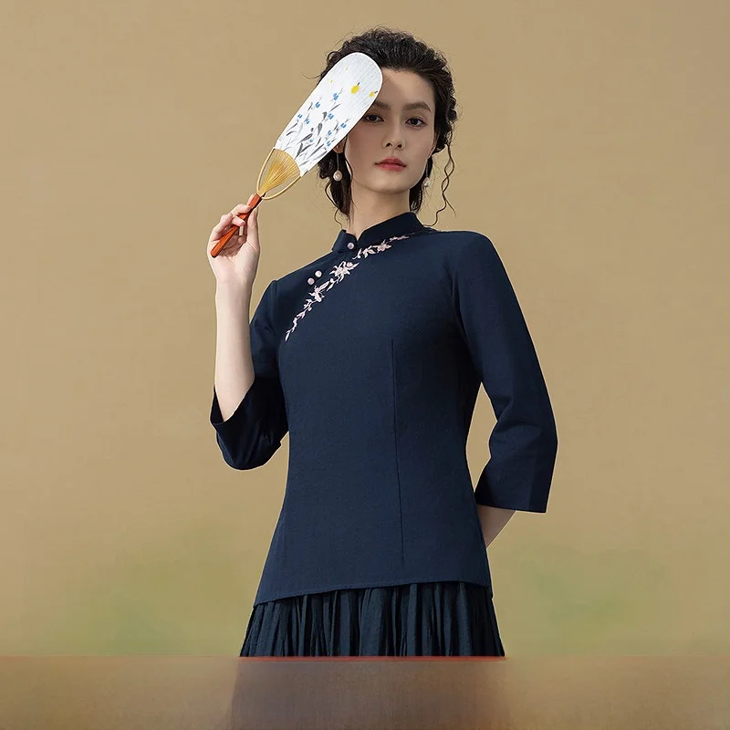 Ele Embroidered Cotton irt Women's Straight Cut Breathable Comfortable New Autumn Season Faionable Chinese Sle Top
Ele Embroidered Cotton irt Women's Straight Cut Breathable Comfortable New Autumn Season Faionable Chinese Sle Top