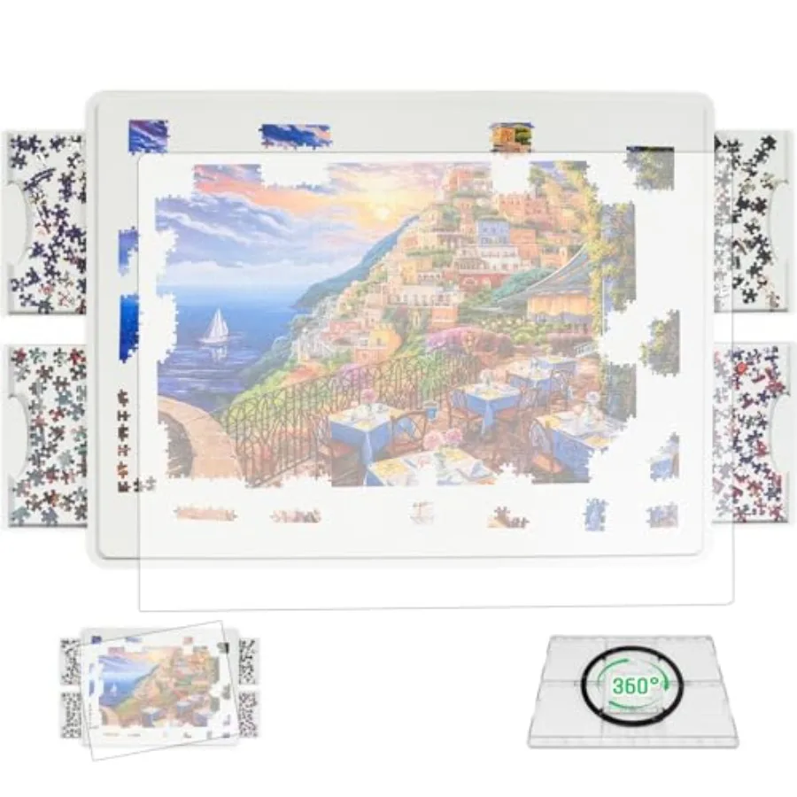 Lightweight 1000 Pieces Rotating Puzzle Board with 4 Sliding Drawers and Cover 360° Lazy Susan Spinning, 30.2"x22.44" Portable
Lightweight 1000 Pieces Rotating Puzzle Board with 4 Sliding Drawers and Cover 360° Lazy Susan Spinning, 30.2"x22.44" Portable