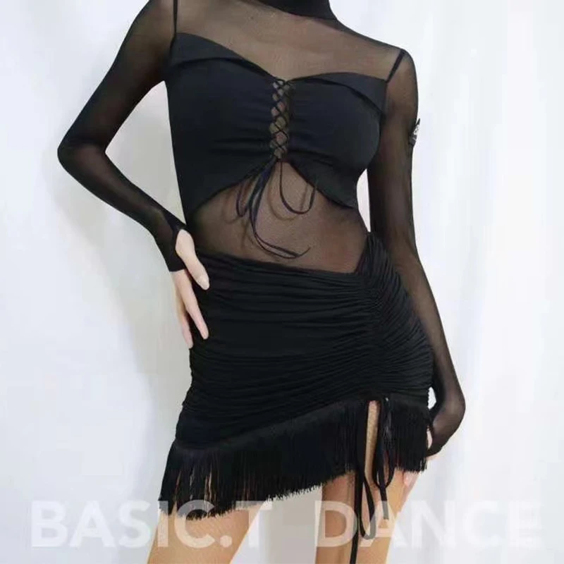 Latin Dance Clothes Women Mesh Backless Leotard Fringe Skirt Black Pants Adult Cha Cha Rumba Dance Practice Clothing DNV19254
Latin Dance Clothes Women Mesh Backless Leotard Fringe Skirt Black Pants Adult Cha Cha Rumba Dance Practice Clothing DNV19254