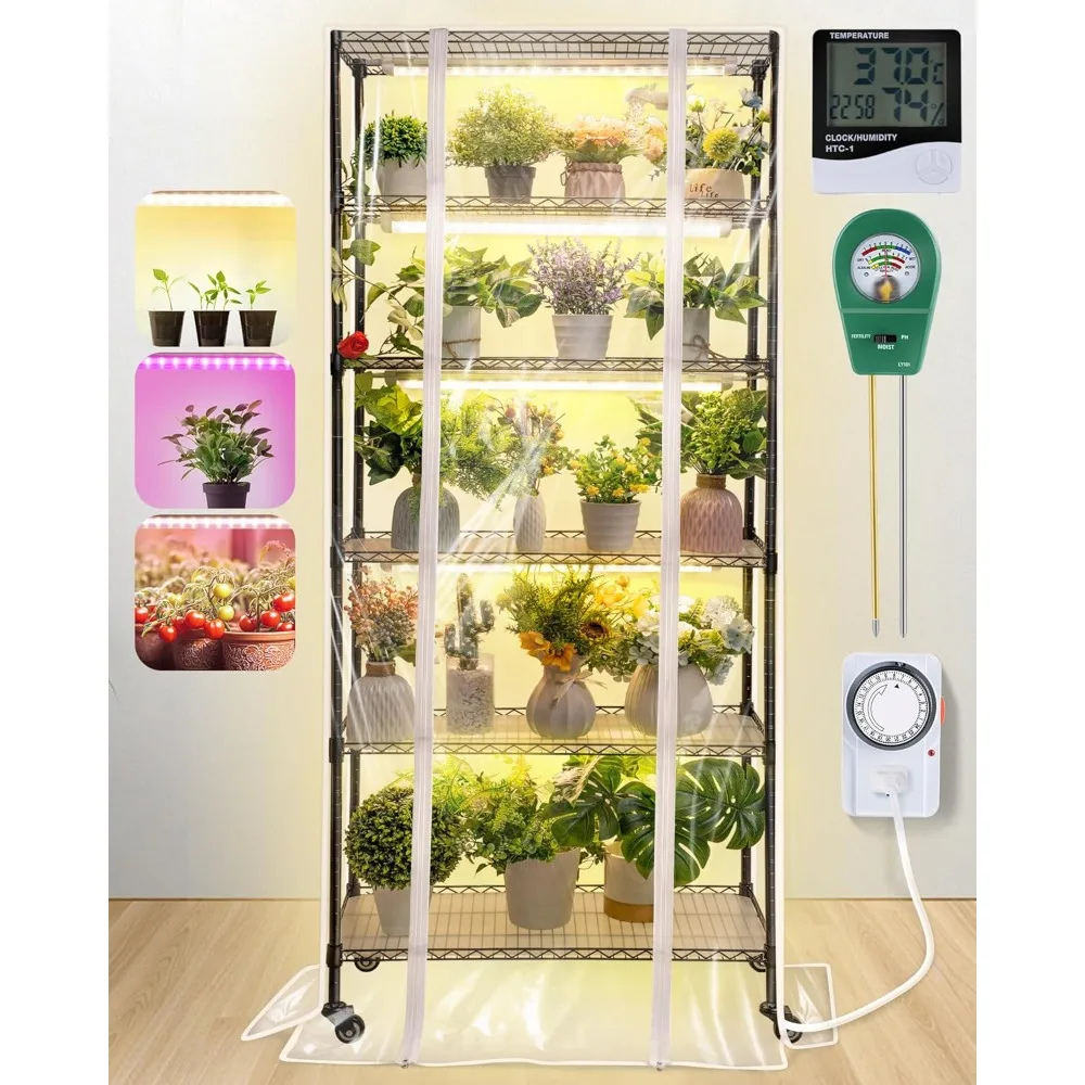 Plant Shelf with Grow Lights, 6 Tier DIY Metal Grow Rack with 90W LED Growing Lamps for Seed Starting, Indoor Greenhouse
Plant Shelf with Grow Lights, 6 Tier DIY Metal Grow Rack with 90W LED Growing Lamps for Seed Starting, Indoor Greenhouse