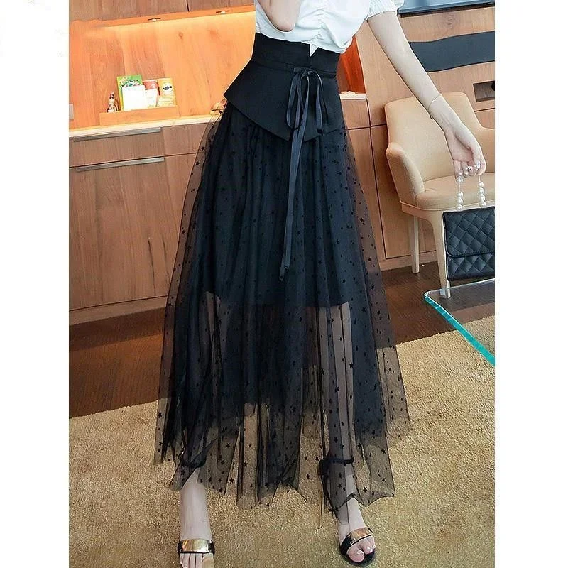 New Fashion Lace Up Mesh Skirt Women Retro Polka Dot Printed Slim Waist Elegant Party Skirts Sweet Tutu Tulle Jube Spring Summer
New Fashion Lace Up Mesh Skirt Women Retro Polka Dot Printed Slim Waist Elegant Party Skirts Sweet Tutu Tulle Jube Spring Summer