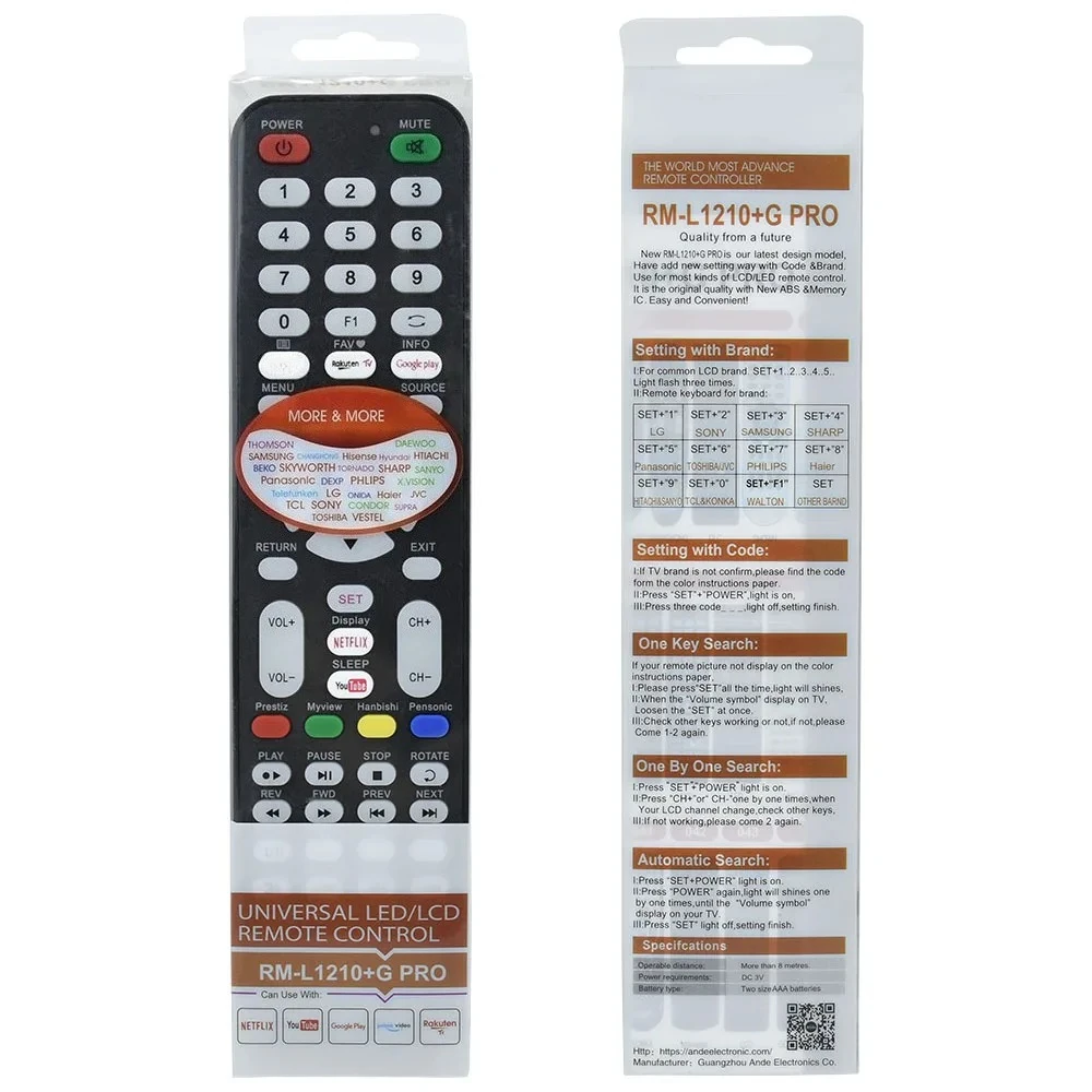 New HUAYU RM-L1210+G Pro Universal TV Remote Control For SHARP SAMSUNG SONY Hisense Skyworth Haier Panasonic LCD LED Smart TV
New HUAYU RM-L1210+G Pro Universal TV Remote Control For SHARP SAMSUNG SONY Hisense Skyworth Haier Panasonic LCD LED Smart TV