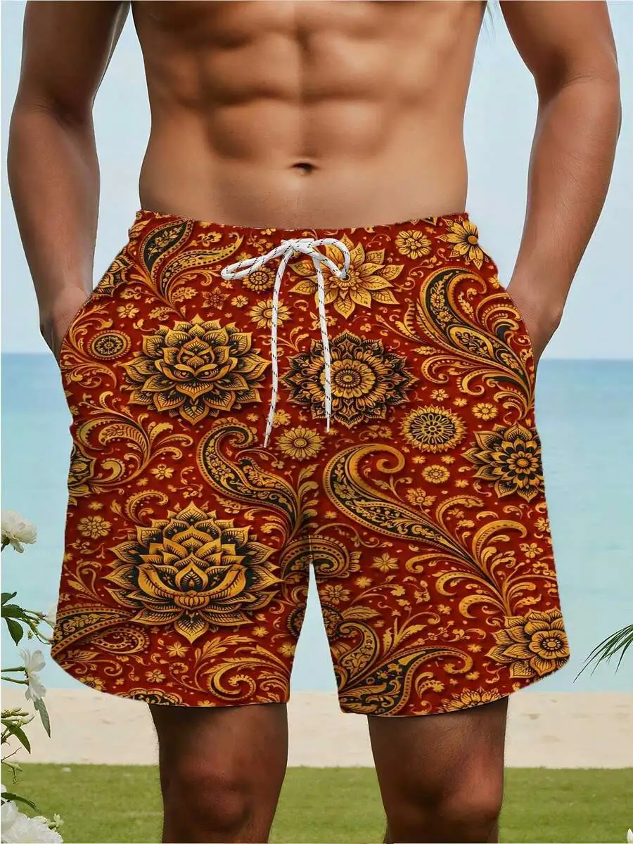 Men Floral Paisley Print Red Beach Shorts Casual Drawstring Waist
Men Floral Paisley Print Red Beach Shorts Casual Drawstring Waist