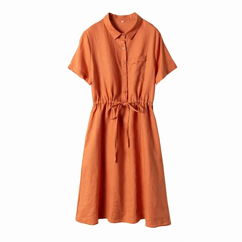 Pure linen simple temperament commuter lapel straight comfortable short sleeve shirt dress
Pure linen simple temperament commuter lapel straight comfortable short sleeve shirt dress