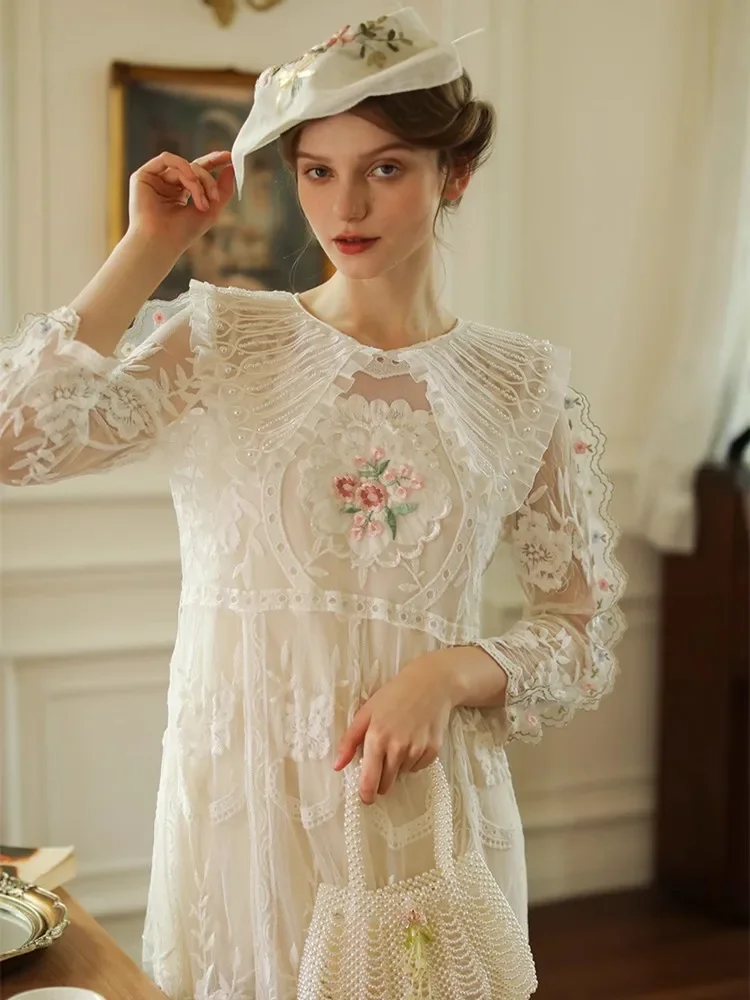 91cm Bust Spring Summer Dress For Women Elegant Slim Handmade Beading Embroidered Exquisite Lace Midi Dress White Dresses
91cm Bust Spring Summer Dress For Women Elegant Slim Handmade Beading Embroidered Exquisite Lace Midi Dress White Dresses