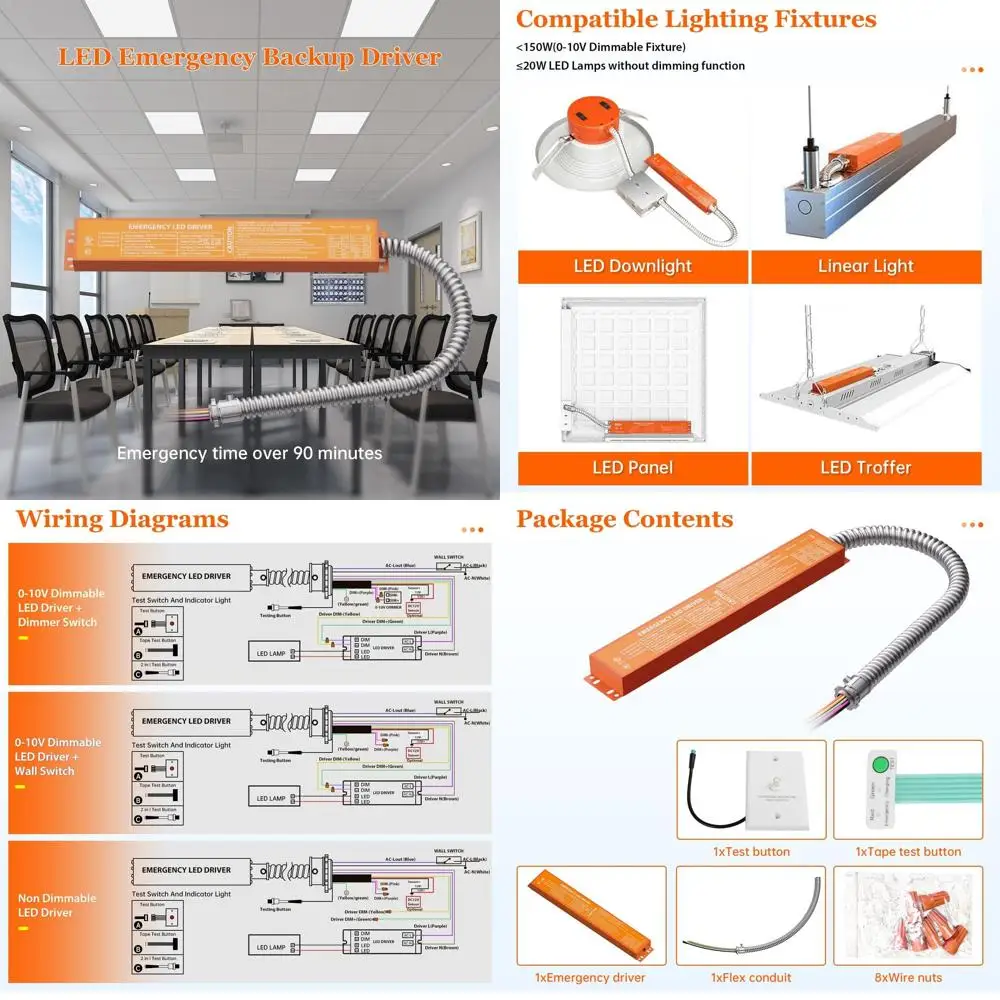 20W LED Emergency Driver with Rechargeable Battery, 100-347VAC, 90+ Min Emergency Time, Dimmable for LED Troffers and Linear Fix
20W LED Emergency Driver with Rechargeable Battery, 100-347VAC, 90+ Min Emergency Time, Dimmable for LED Troffers and Linear Fix