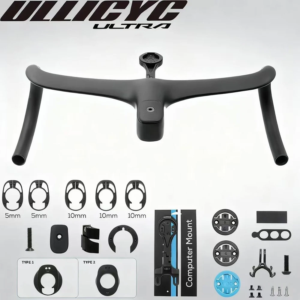 T4 ULTRA Integrated Carbon Handlebar w/ Computer Mount, Toray T1000 380g, for Road Bike Like Trek Madone SL7, Specialized Tarmac
T4 ULTRA Integrated Carbon Handlebar w/ Computer Mount, Toray T1000 380g, for Road Bike Like Trek Madone SL7, Specialized Tarmac
