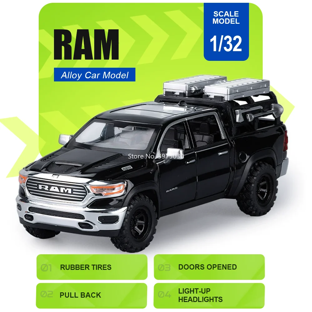 1:32 RAM PICKUP Prado Car Model Miniature Alloy Diecast Toy Sound and Light Doors Opened Pull Back Vehice Exquisite Gift for Boy
1:32 RAM PICKUP Prado Car Model Miniature Alloy Diecast Toy Sound and Light Doors Opened Pull Back Vehice Exquisite Gift for Boy