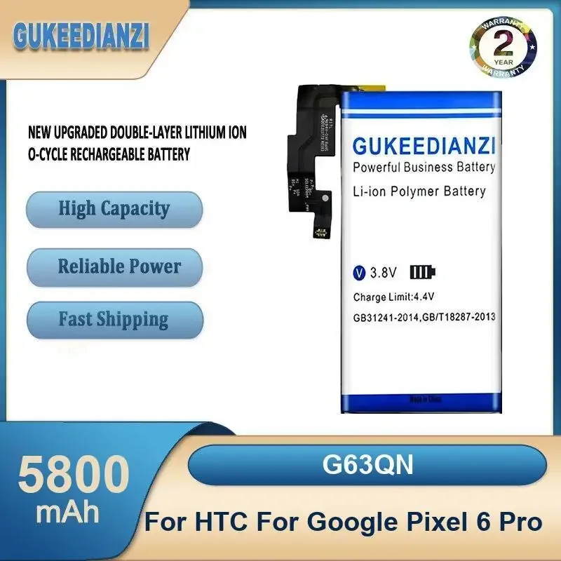 G63QN 5800 мАч аккумулятор мобильного телефона большой емкости для HTC для Google Pixel 6 Pro
G63QN 5800 мАч аккумулятор мобильного телефона большой емкости для HTC для Google Pixel 6 Pro