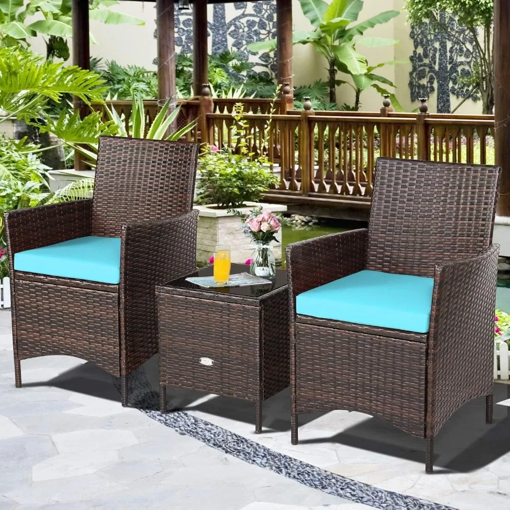 3 Pieces Patio Furniture Set, Wicker Outdoor Furniture with Water-Resistant Cushion & Tempered Glass Top Table, Conversation Set
3 Pieces Patio Furniture Set, Wicker Outdoor Furniture with Water-Resistant Cushion & Tempered Glass Top Table, Conversation Set