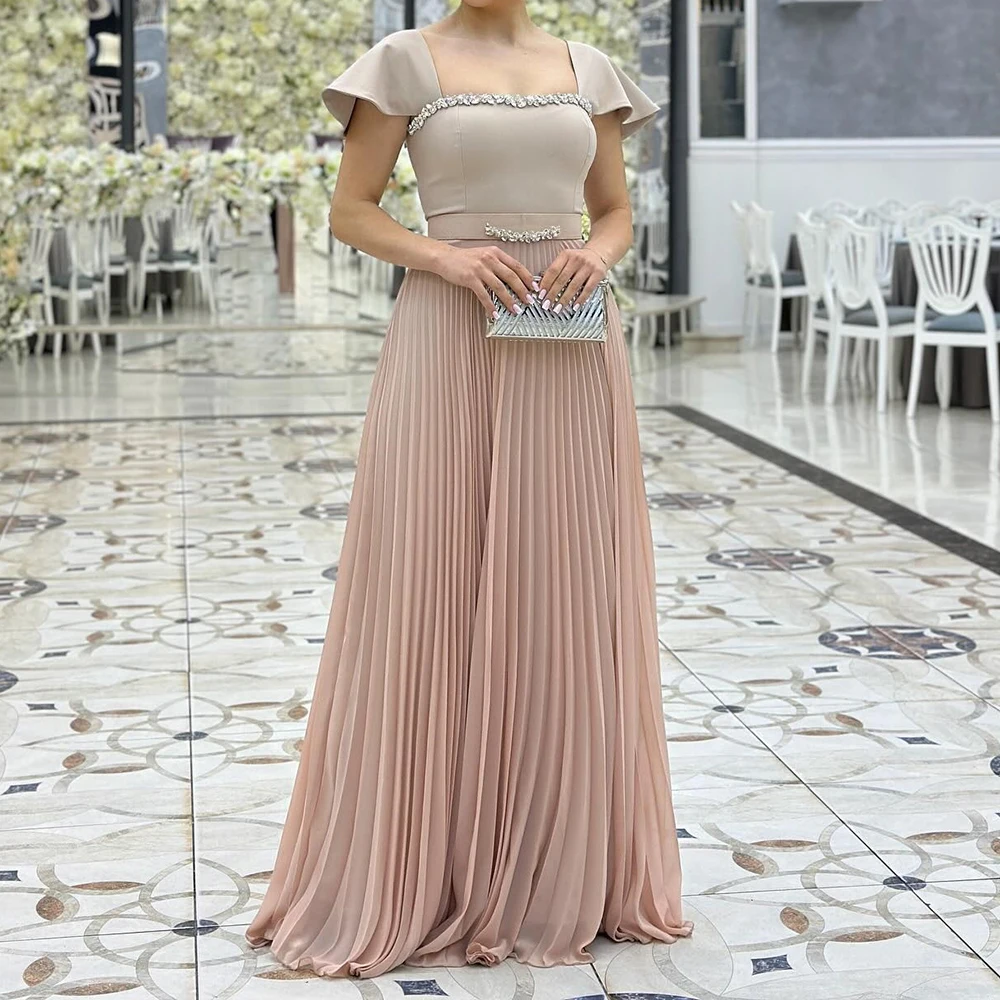 Customized A-line Evening Dresses Floor-length Square Collar Sleeveless Prom Gown Fashion Crystal Simple Draped Party Gown
Customized A-line Evening Dresses Floor-length Square Collar Sleeveless Prom Gown Fashion Crystal Simple Draped Party Gown
