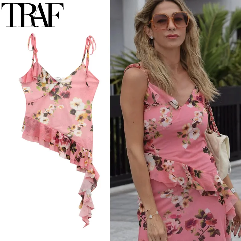 TRAF Print Tulle Crop Tops For Women Summer Pink Floral Sleeveless Tops Fairy Ruffle Asymmetrical Camisole Top Backless Sexy Top
TRAF Print Tulle Crop Tops For Women Summer Pink Floral Sleeveless Tops Fairy Ruffle Asymmetrical Camisole Top Backless Sexy Top