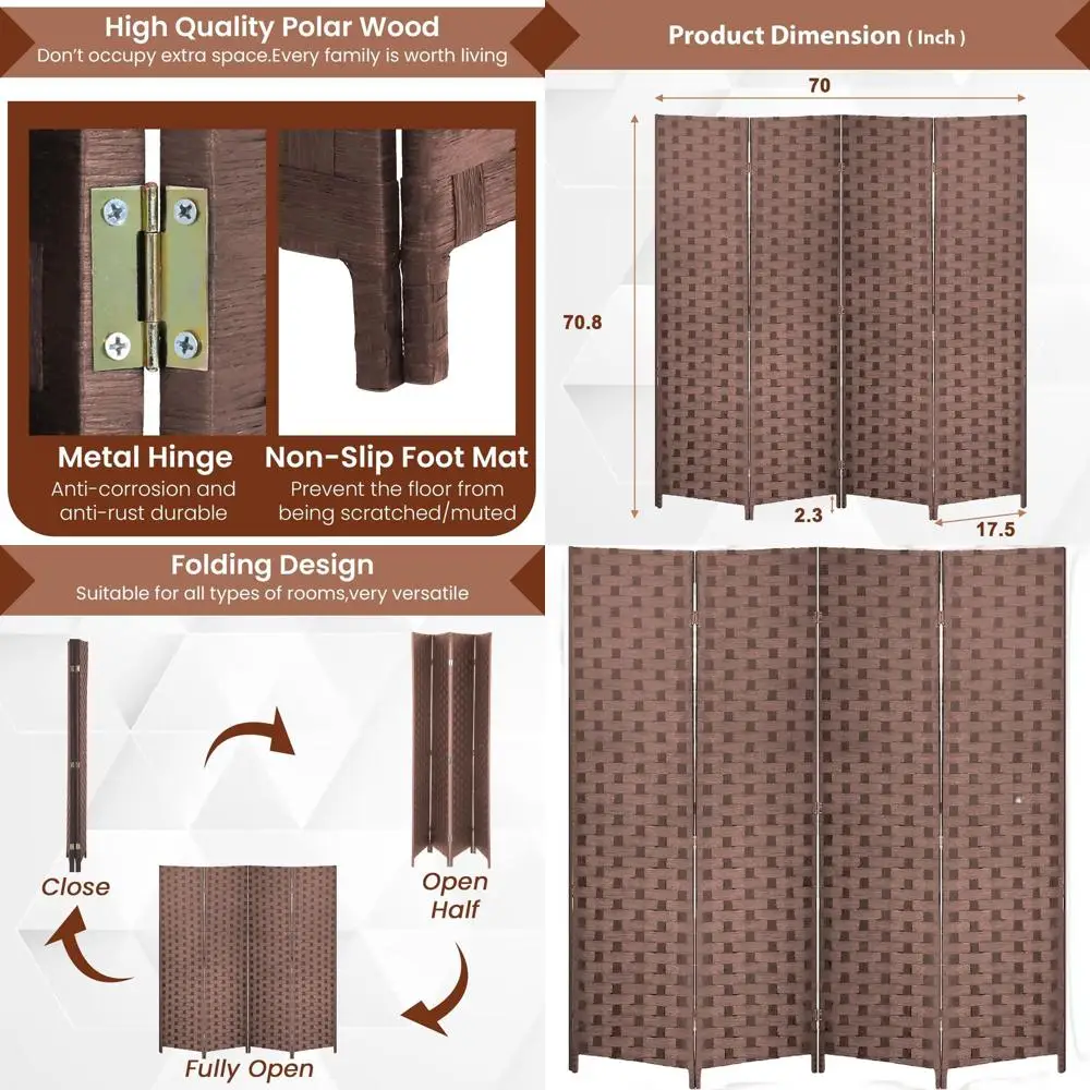 Деревянная сетчатая перегородка на 6 панелей, портативная комнатная перегородка, коричневая
Деревянная сетчатая перегородка на 6 панелей, портативная комнатная перегородка, коричневая