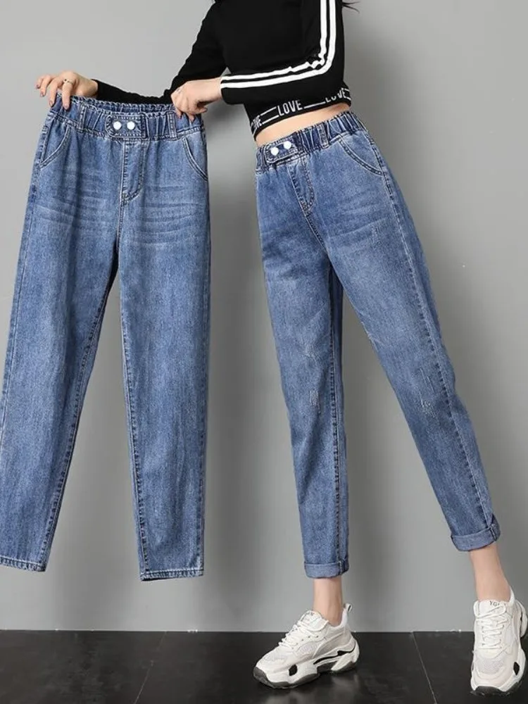High Waist Loose Fit Thin Denim Jeans for Women Spring Autumn Elastic Waist Dad Style Carrot Pants Harlan Texture
High Waist Loose Fit Thin Denim Jeans for Women Spring Autumn Elastic Waist Dad Style Carrot Pants Harlan Texture