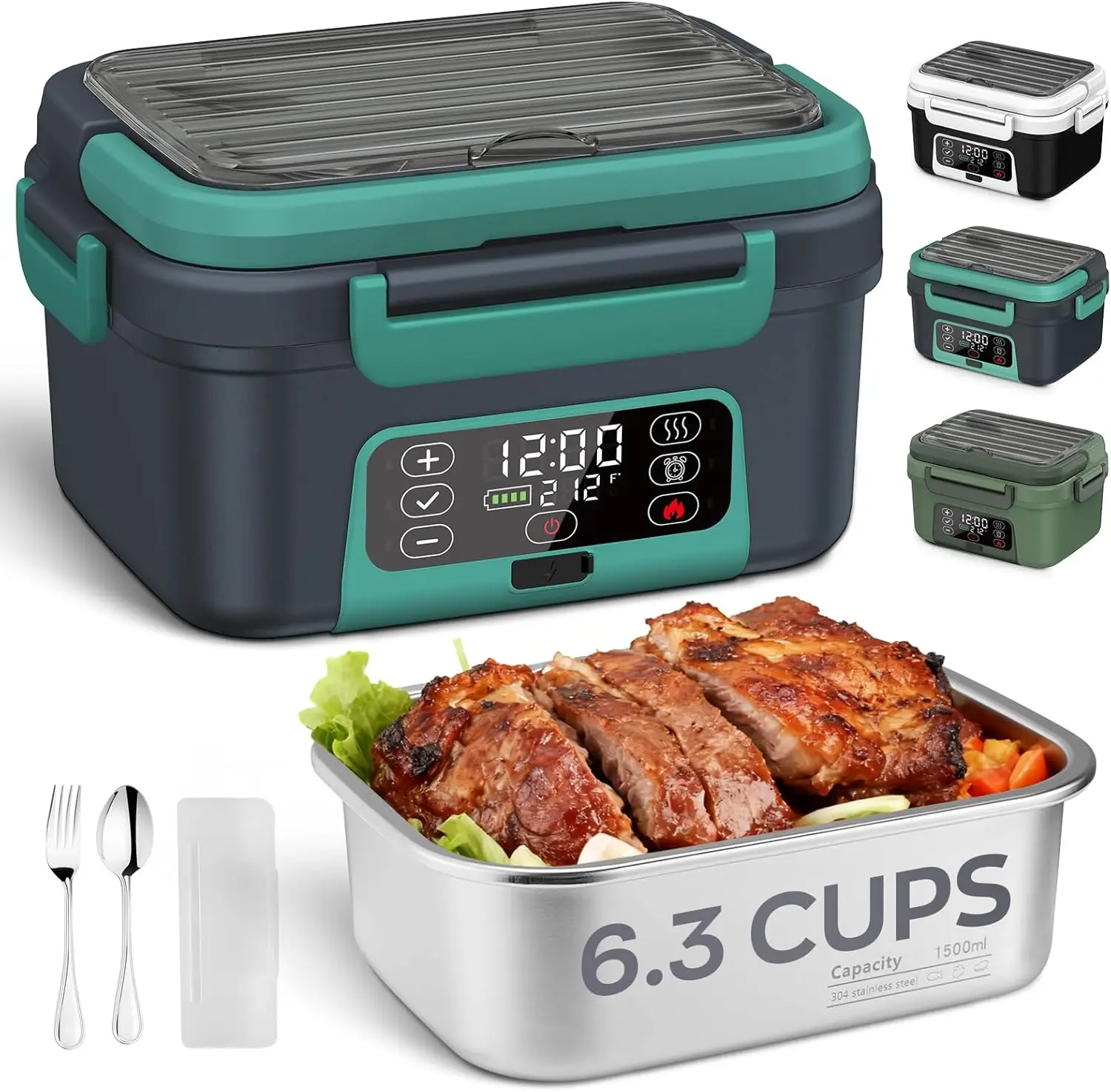 Cordless Electric Lunch Box, 6.3 Cup 100W Heated with 20000mAh Battery, Self-Heating, Includes Fork Spoon & Insulated Bag, BPA Free, Grey+Lake Green
Cordless Electric Lunch Box, 6.3 Cup 100W Heated with 20000mAh Battery, Self-Heating, Includes Fork Spoon & Insulated Bag, BPA Free, Grey+Lake Green
