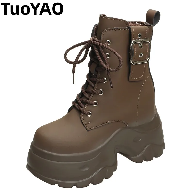 Women High Platform Leather Motorcycle Boots Winter Punk Sneakers Combat Booties Woman Thick Bottom Lace-Up Mid Calf Boots 9CM
Women High Platform Leather Motorcycle Boots Winter Punk Sneakers Combat Booties Woman Thick Bottom Lace-Up Mid Calf Boots 9CM
