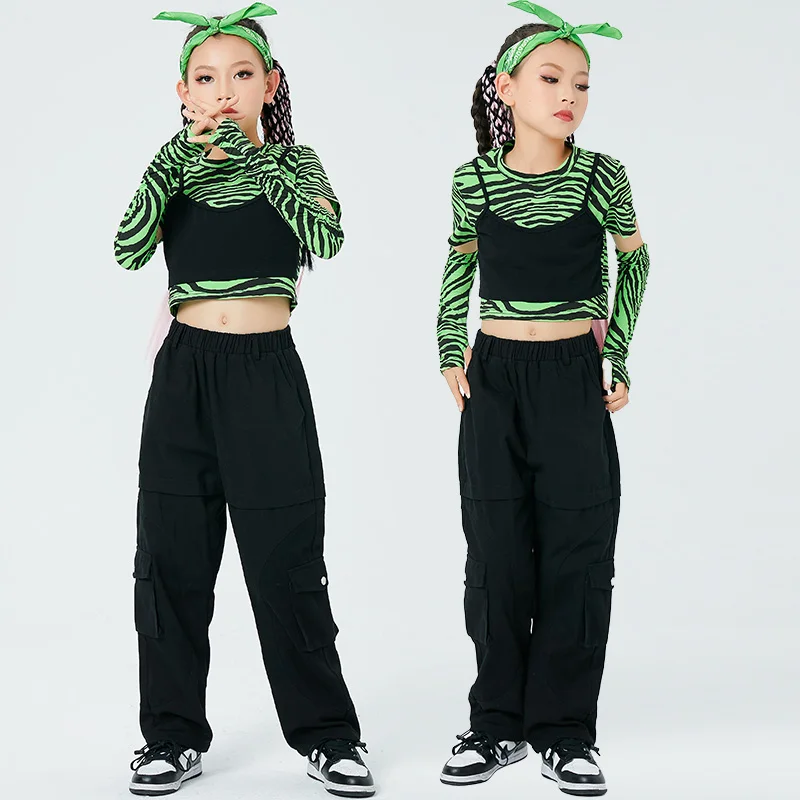 2023 Hip Hop Dancewear For Children Street Dance Costume Green Stripe Tops Cargo Pants Girls Kpop Jazz Dancing Clothes DL10296
2023 Hip Hop Dancewear For Children Street Dance Costume Green Stripe Tops Cargo Pants Girls Kpop Jazz Dancing Clothes DL10296