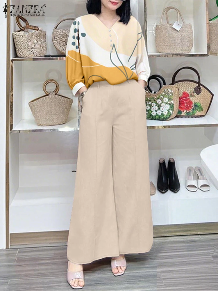 ZANZEA Woman Casual 2 Piece Sets Printed 3/4 Sleeve V-Neck Tops Pintuck Wide Leg Pants Spring Loose 2PCS Outfits Suits Pant Sets
ZANZEA Woman Casual 2 Piece Sets Printed 3/4 Sleeve V-Neck Tops Pintuck Wide Leg Pants Spring Loose 2PCS Outfits Suits Pant Sets