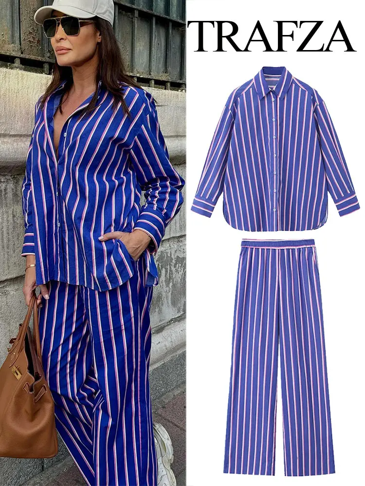 TRAFZA 2024 Summer New Women's Suit Chic Striped Lapel Casual Button Long Sleeve Shirt + Elastic Pleated Wide Pants 2-piece Set
TRAFZA 2024 Summer New Women's Suit Chic Striped Lapel Casual Button Long Sleeve Shirt + Elastic Pleated Wide Pants 2-piece Set
