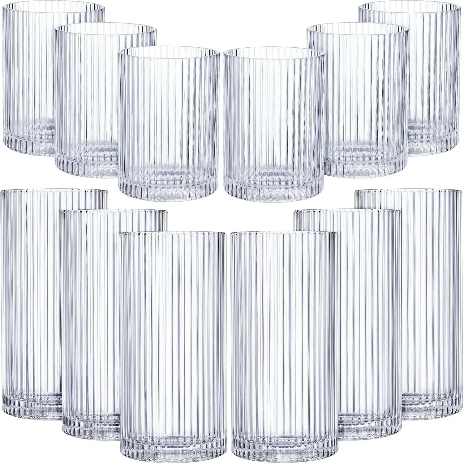 12 Pcs Ribbed Drinking Glasses Set, 9 oz & 12 oz Vintage Glass Cups for Cocktails, Coffee, Home Bar
12 Pcs Ribbed Drinking Glasses Set, 9 oz & 12 oz Vintage Glass Cups for Cocktails, Coffee, Home Bar
