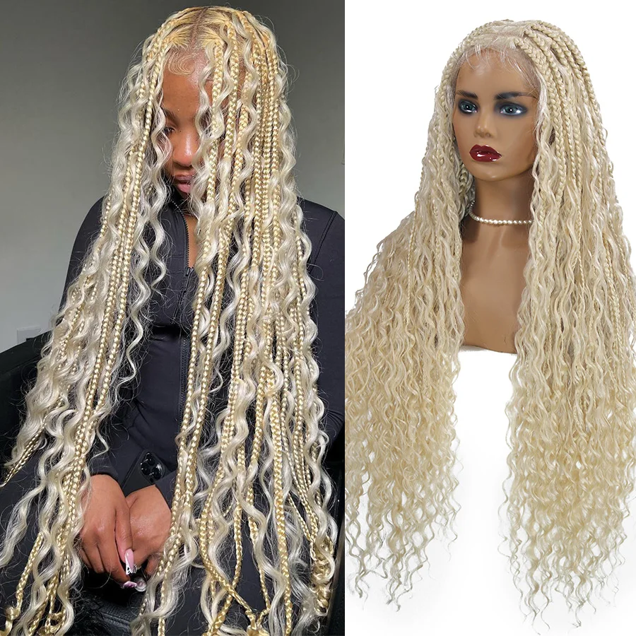 Long Boho Braided Full Lace Front Wigs 613 Blonde Cornrows With Curly Hair Goddess Locs Synthetic Knotless Box Braided Wig Wigs
Long Boho Braided Full Lace Front Wigs 613 Blonde Cornrows With Curly Hair Goddess Locs Synthetic Knotless Box Braided Wig Wigs