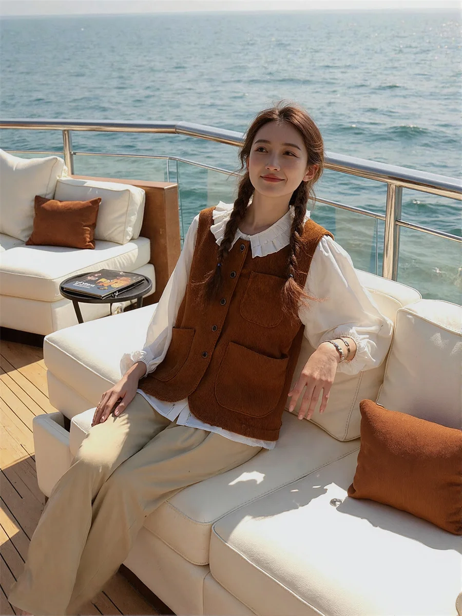 Retro O-Neck Buttoned Vests For Woman Summer Waistcoats Clothes Women Spring Lightweight Half-Zip Baggy School Students Sweet OL
Retro O-Neck Buttoned Vests For Woman Summer Waistcoats Clothes Women Spring Lightweight Half-Zip Baggy School Students Sweet OL