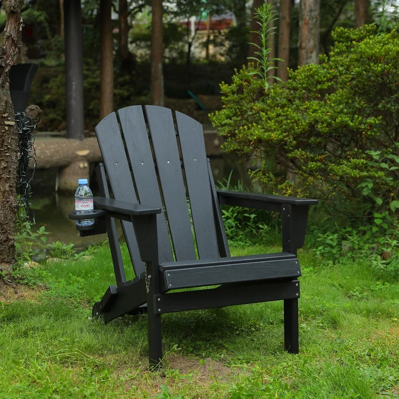 Black HDPE Folding Adirondack Chair with Wood Texture and Dual Cup Holders
Black HDPE Folding Adirondack Chair with Wood Texture and Dual Cup Holders