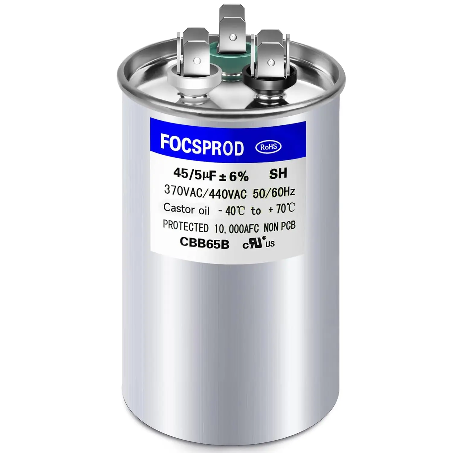 45+5 uF 45/5 MFD ±6% 370V/440V Dual Run Capacitor, CBB65B AC Capacitor for HVAC, Fan Motor, Heat Pump, Condenser
45+5 uF 45/5 MFD ±6% 370V/440V Dual Run Capacitor, CBB65B AC Capacitor for HVAC, Fan Motor, Heat Pump, Condenser