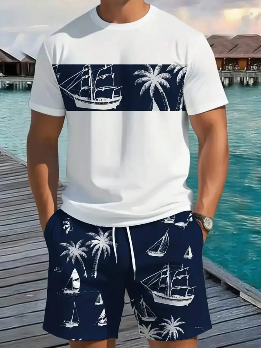 Mens Nautical Print T-Shirt And Shorts 2-Piece Set, Summer Casual Beach Outfit
Mens Nautical Print T-Shirt And Shorts 2-Piece Set, Summer Casual Beach Outfit
