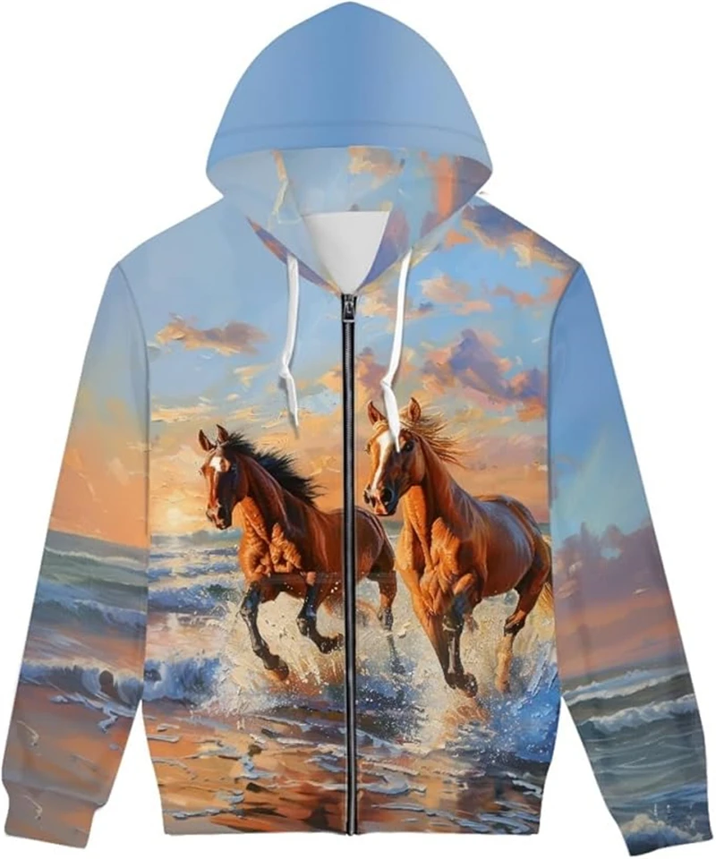 3D Printed Horse Graphic Zip Up Hoodies Men Women Casual Fashion Spring Autumn Pullover Loose Oversize Sweatshirts Kids Coats
3D Printed Horse Graphic Zip Up Hoodies Men Women Casual Fashion Spring Autumn Pullover Loose Oversize Sweatshirts Kids Coats