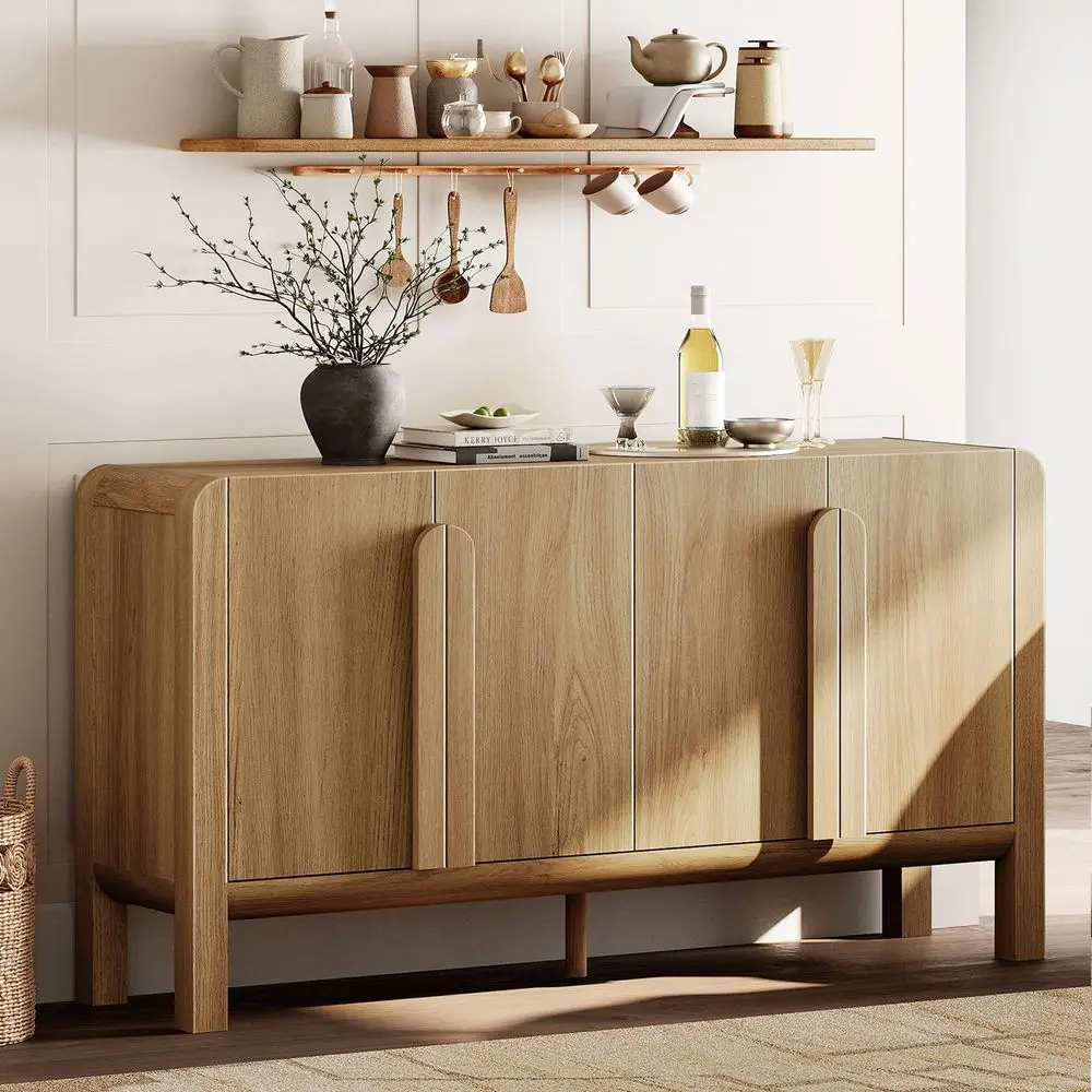 63 W Large Buffet Sideboard Cabinet with Storages, Modern Buffet Table Coffee Bar Wine Bar Storage Curved Cabinet with 4 Doors
63 W Large Buffet Sideboard Cabinet with Storages, Modern Buffet Table Coffee Bar Wine Bar Storage Curved Cabinet with 4 Doors