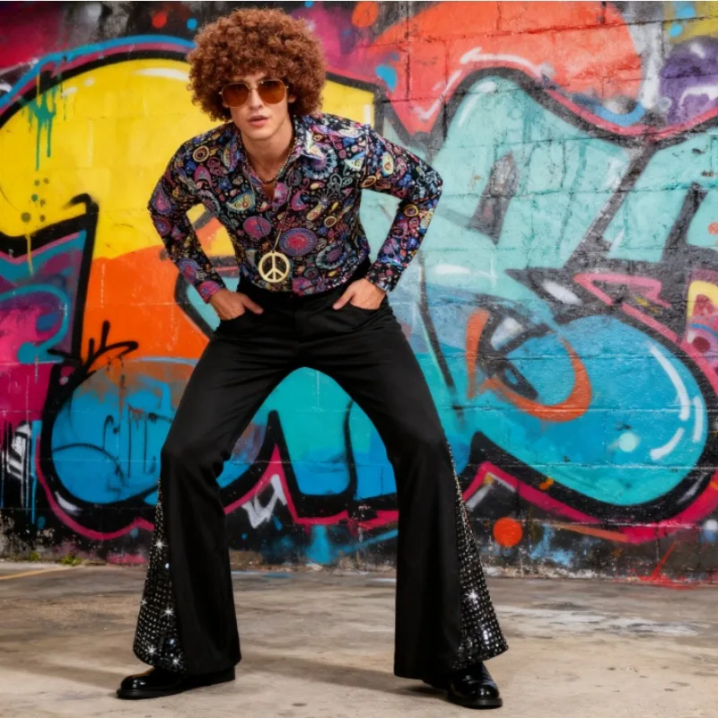 Мужская рубашка с принтом 2025 года, комплект расклешенных брюк, диско-комплект 70-х годов, модный ретро-костюм, костюм для Хэллоуина
Мужская рубашка с принтом 2025 года, комплект расклешенных брюк, диско-комплект 70-х годов, модный ретро-костюм, костюм для Хэллоуина