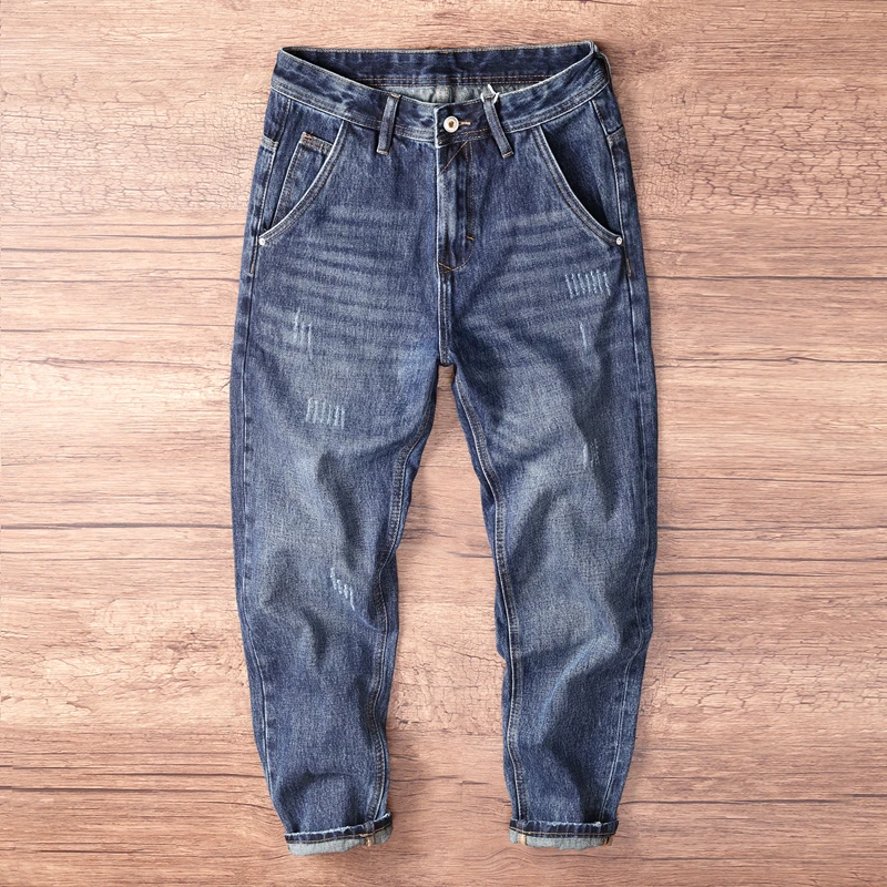 2025 Spring Autumn American Vintage Causal Denim Jeans for Men Plus Size 100% Cotton 40 Blue Washed Tapered Straight Harem Pants
2025 Spring Autumn American Vintage Causal Denim Jeans for Men Plus Size 100% Cotton 40 Blue Washed Tapered Straight Harem Pants