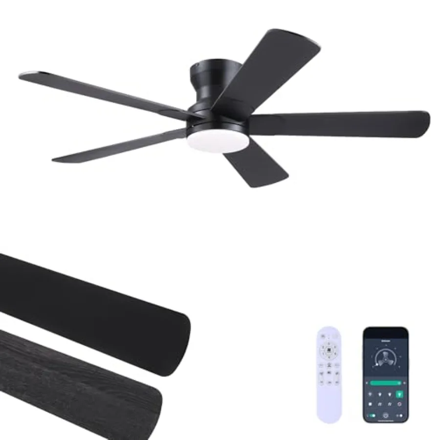52" Black Ceiling Fans with Lights and Remote - Flush Mount Fan Light with 5 Reversible Blades 3CCT Dimmable DC Low Profile Cei
52" Black Ceiling Fans with Lights and Remote - Flush Mount Fan Light with 5 Reversible Blades 3CCT Dimmable DC Low Profile Cei