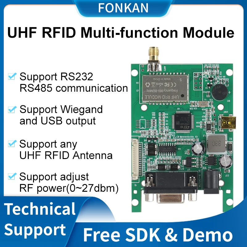 UHF RFID Module ISO18000-6C 860-960Mhz Reader Module With Wiegand USB Output RS232 RS485 Interface RFID UHF Reader Module
UHF RFID Module ISO18000-6C 860-960Mhz Reader Module With Wiegand USB Output RS232 RS485 Interface RFID UHF Reader Module