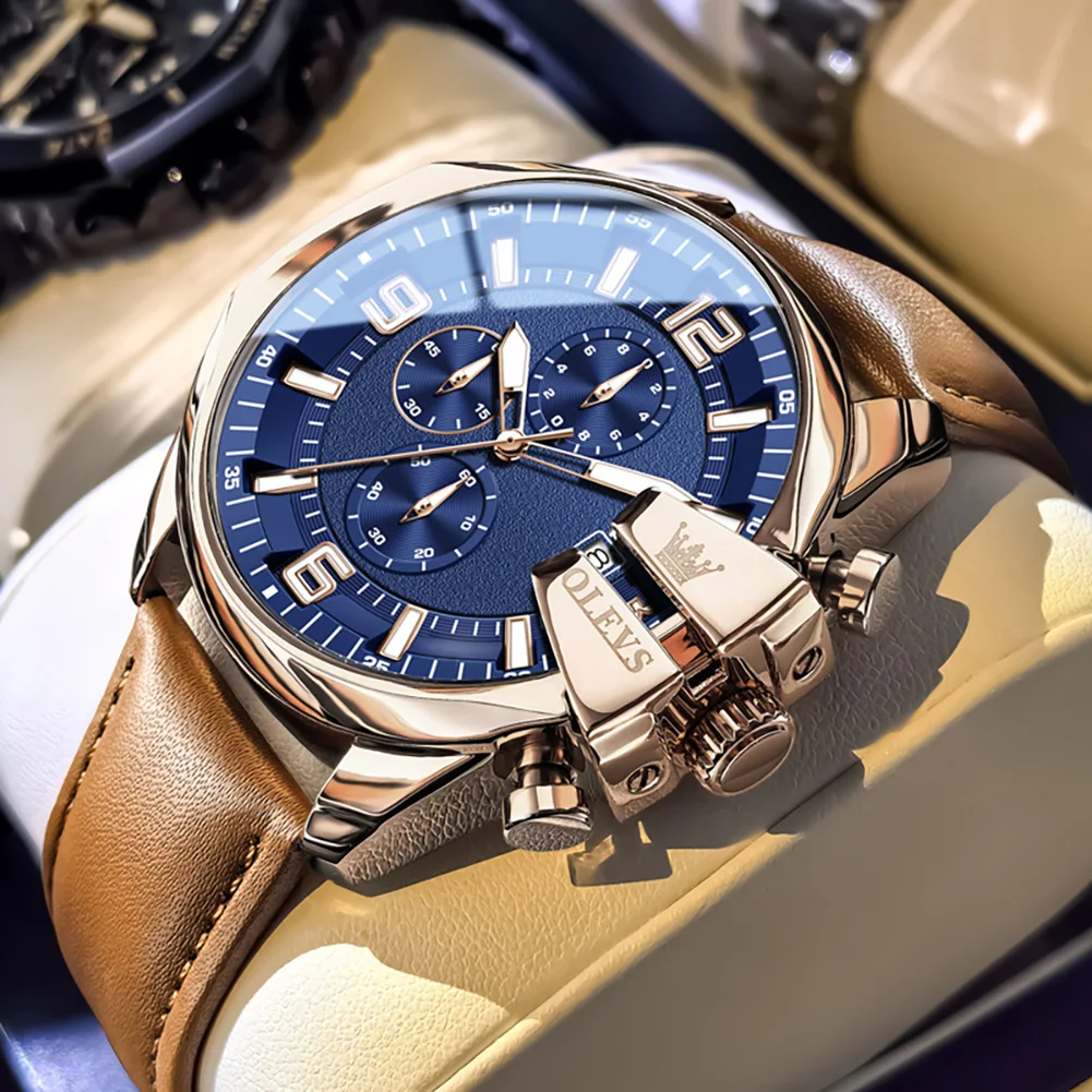 OLEVS Sports Large Dial Men Leather Watch Blue Dial Multifunction Chronograph Waterproof Luminous Sport Quartz Wrist Watch
OLEVS Sports Large Dial Men Leather Watch Blue Dial Multifunction Chronograph Waterproof Luminous Sport Quartz Wrist Watch