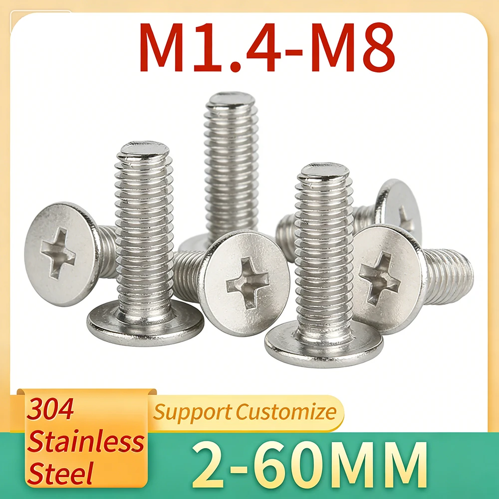 5-20Pcs M1.4 M1.6 M2-M8 CM Cross Phillips Ultra Thin Super Low Flat Wafer Head Screw Bolt 304 Stainless Steel Support Customize
5-20Pcs M1.4 M1.6 M2-M8 CM Cross Phillips Ultra Thin Super Low Flat Wafer Head Screw Bolt 304 Stainless Steel Support Customize