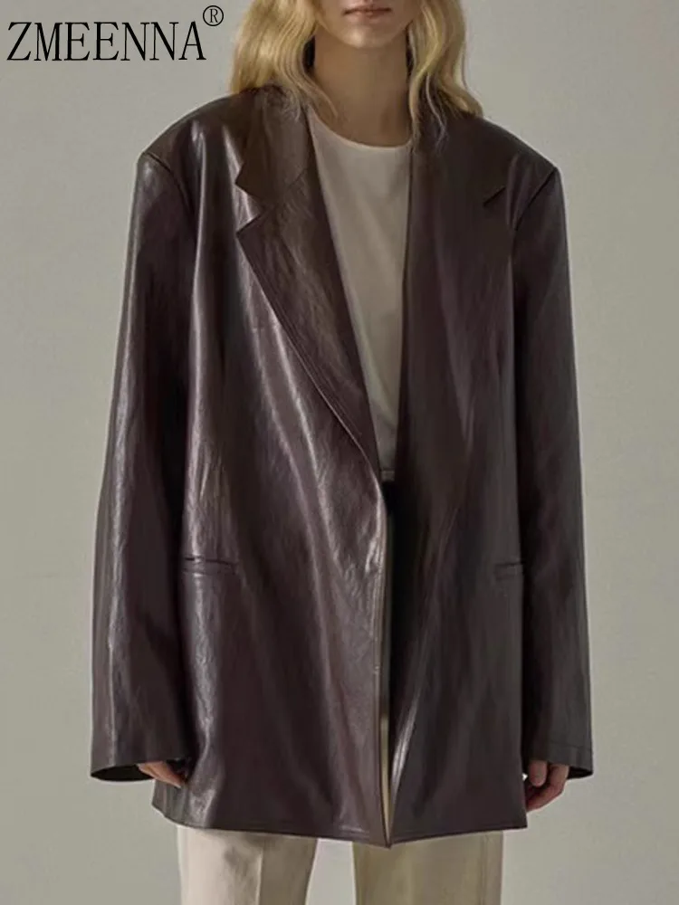 ZMEENNA Women's Oversized Faux Leather Blazer With Lapel Collar And Pockets Chic And Edgy Outerwear For Fall ZM3765
ZMEENNA Women's Oversized Faux Leather Blazer With Lapel Collar And Pockets Chic And Edgy Outerwear For Fall ZM3765