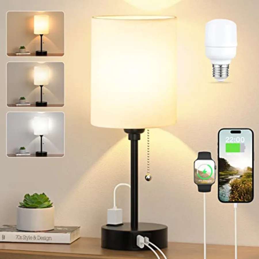Small Bedside Table lamp for Bedroom - 3 Color Temperatures Bedside Lamps with USB C and A Ports, Pull Chain Table Lamps with A
Small Bedside Table lamp for Bedroom - 3 Color Temperatures Bedside Lamps with USB C and A Ports, Pull Chain Table Lamps with A